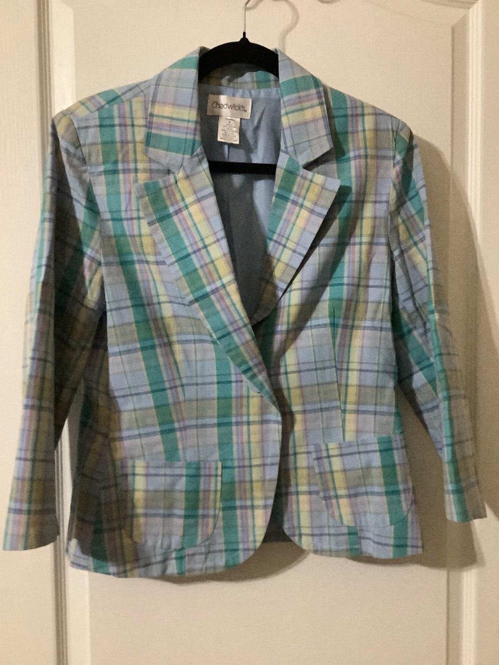 Chadwicks Vintage Pastel Plaid Blazer in Mint, Light Blue & Yellow